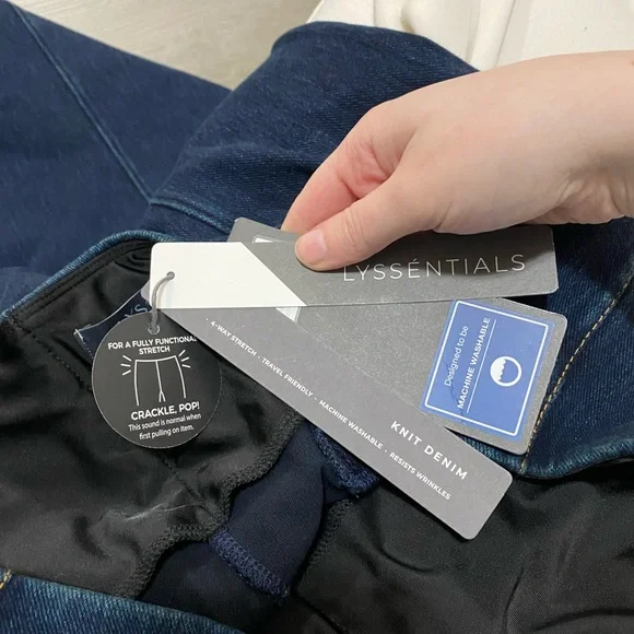 Lysse NEW York dark wash denim wide leg trousers pull-on jeans long inseam large - Picture 7 of 10